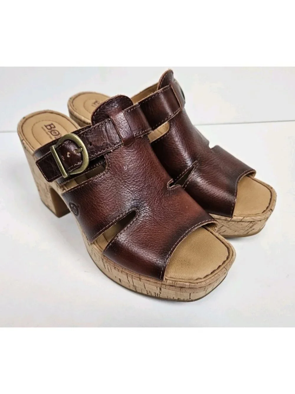 Born Leather Wedge Mules Sandals 6M Buckle 90's Y2K Style Cork
